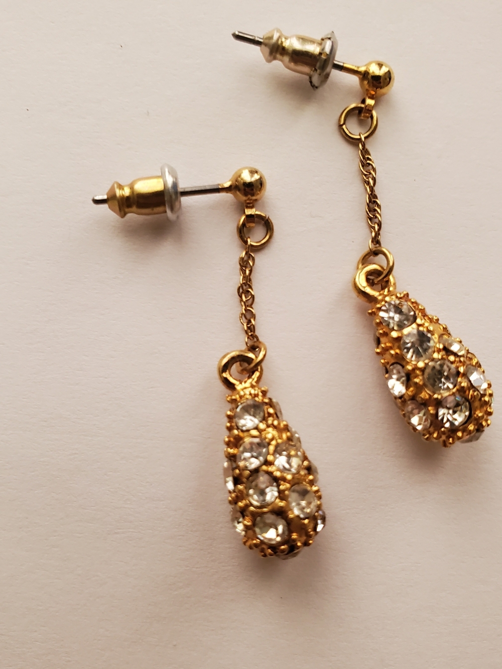 Faux Gold Pierced Dangle Earrings With Rhinestones Jewelry Women Earrings